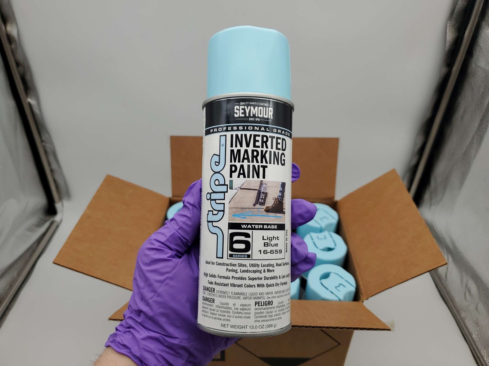 Seymour Inverted Marking Spray Paint Light Blue 16 Oz 16-659 Pack of 12 Cans