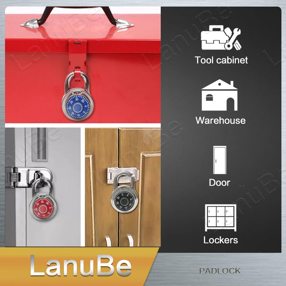 Standard Dial Combination Lock, 2 in. Wide, with Different Combinations, Red ...