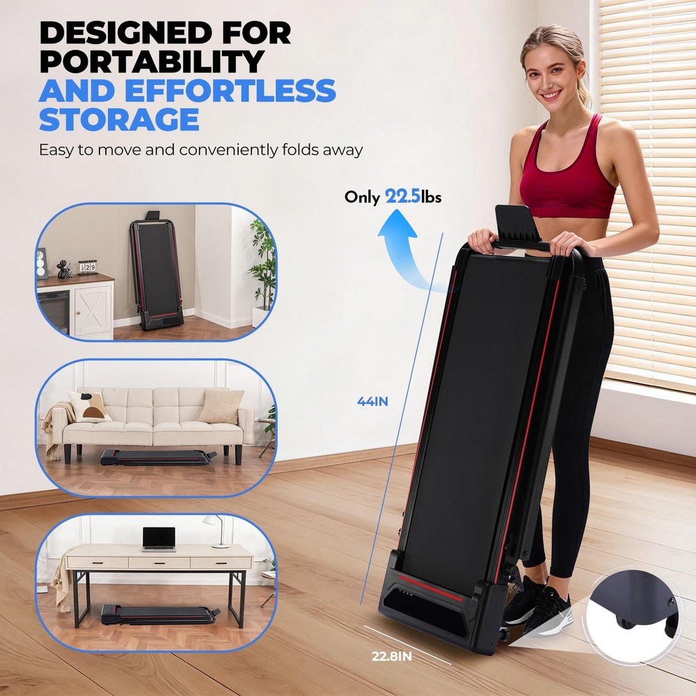 Walking Pad Treadmill with Adjustable Height Handle Bar, 3HP Quiet Foldable U...