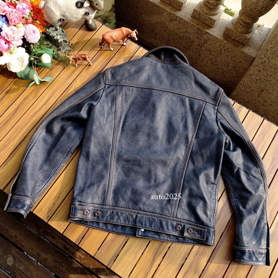 Mens Distressed Stonewashed Leather Jacket Retro Rider Style Teacore Cowhide