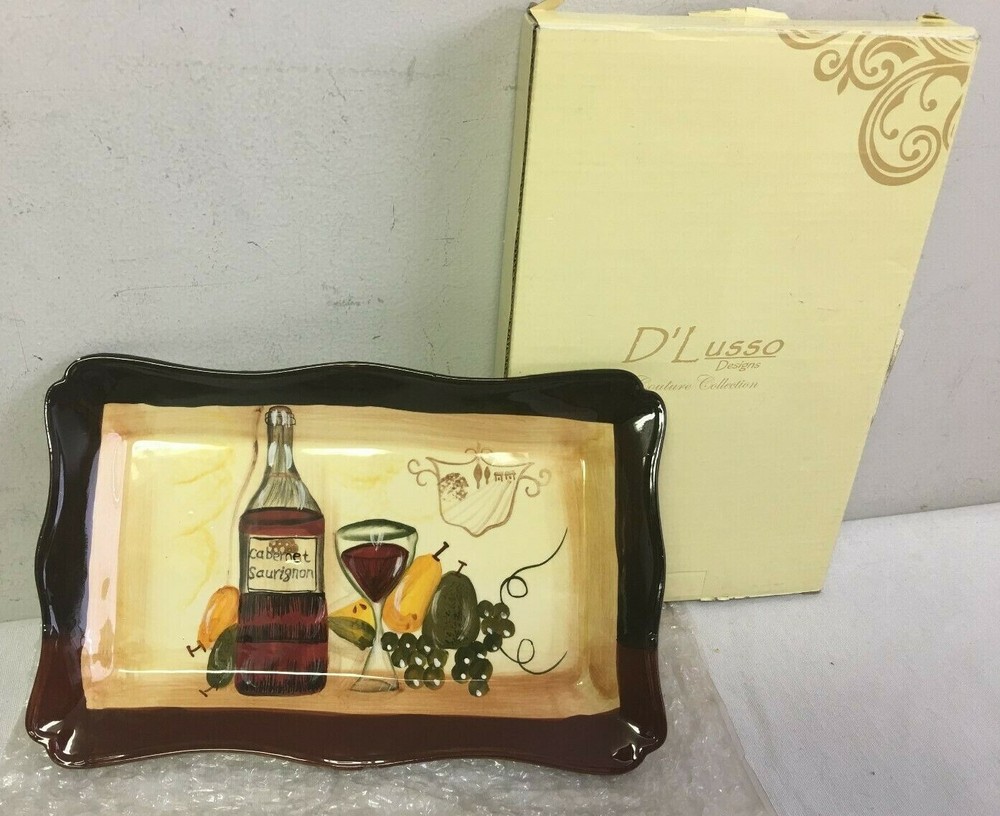 Ceramic Rectangule Platter with Wine and Pears by D'Lusso Designs