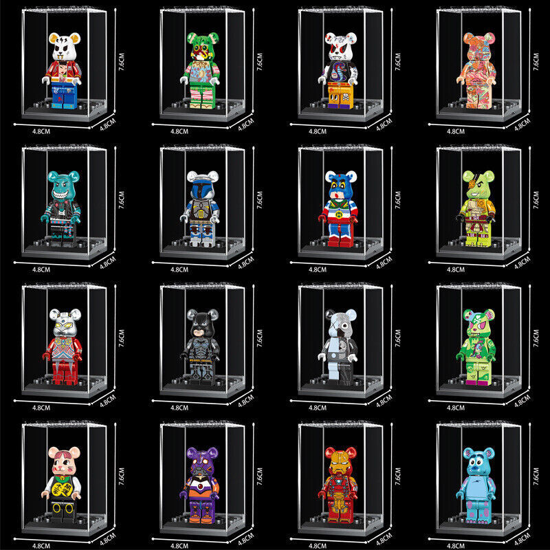 3Pcs Clear Black Base Display Case Box Suitable for Single Minifigures Stackable