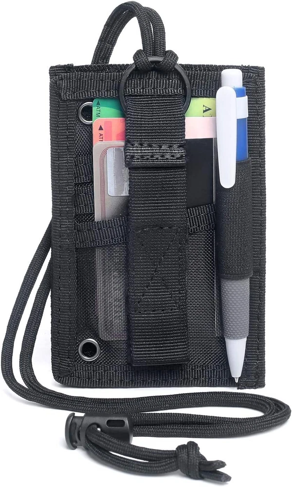 2x Black Tactical ID Card Holder Hook&Loop Patch Badge Organizer Neck Lanyard
