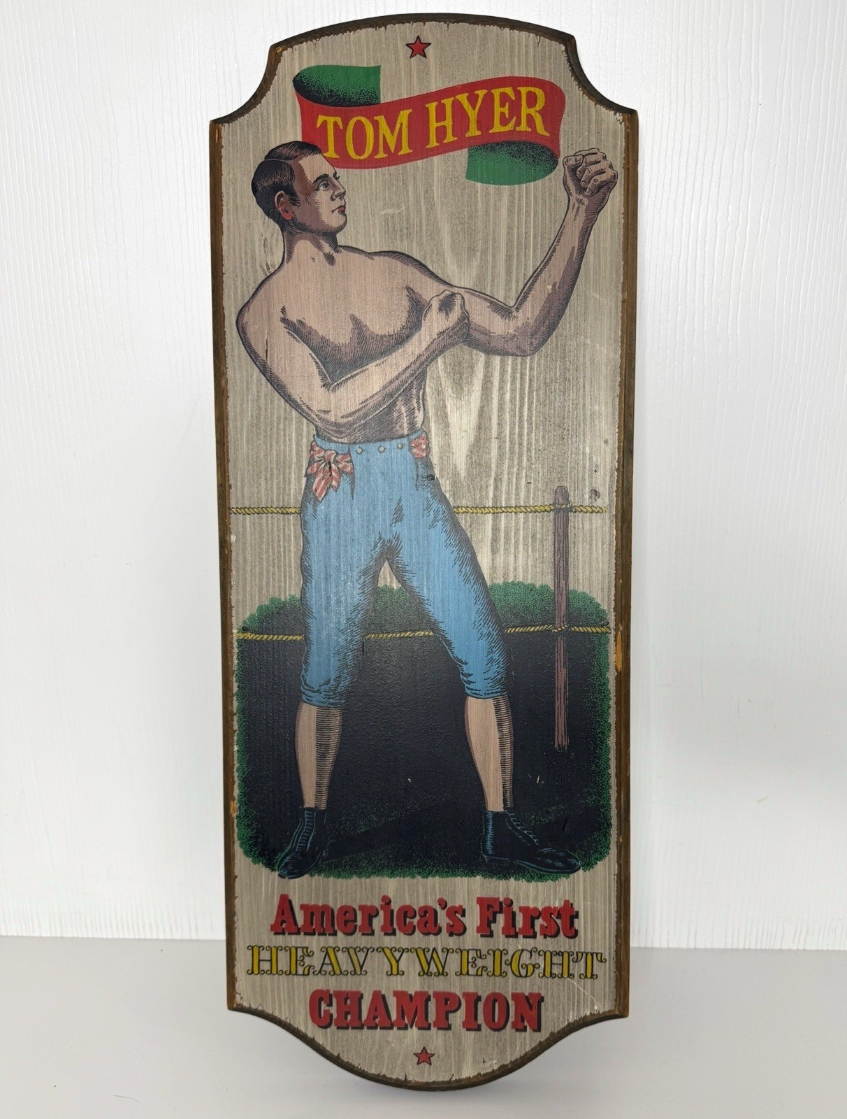 Vintage Boxing Tom Hyer Heavyweight Champion Wood Wall Art Plaque 23x10”