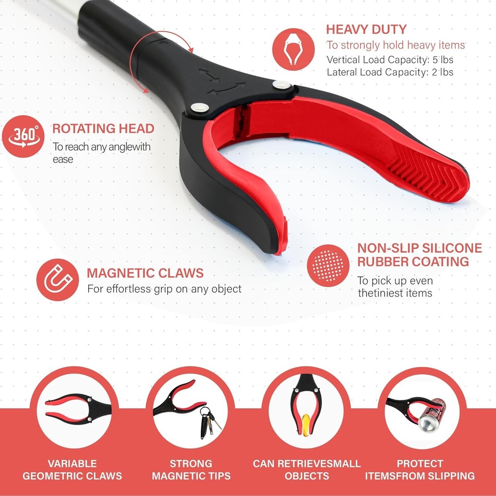 Foldable Grabber Tool, 32" Long Arm Extender Rotating Trash Picker Assist Tool