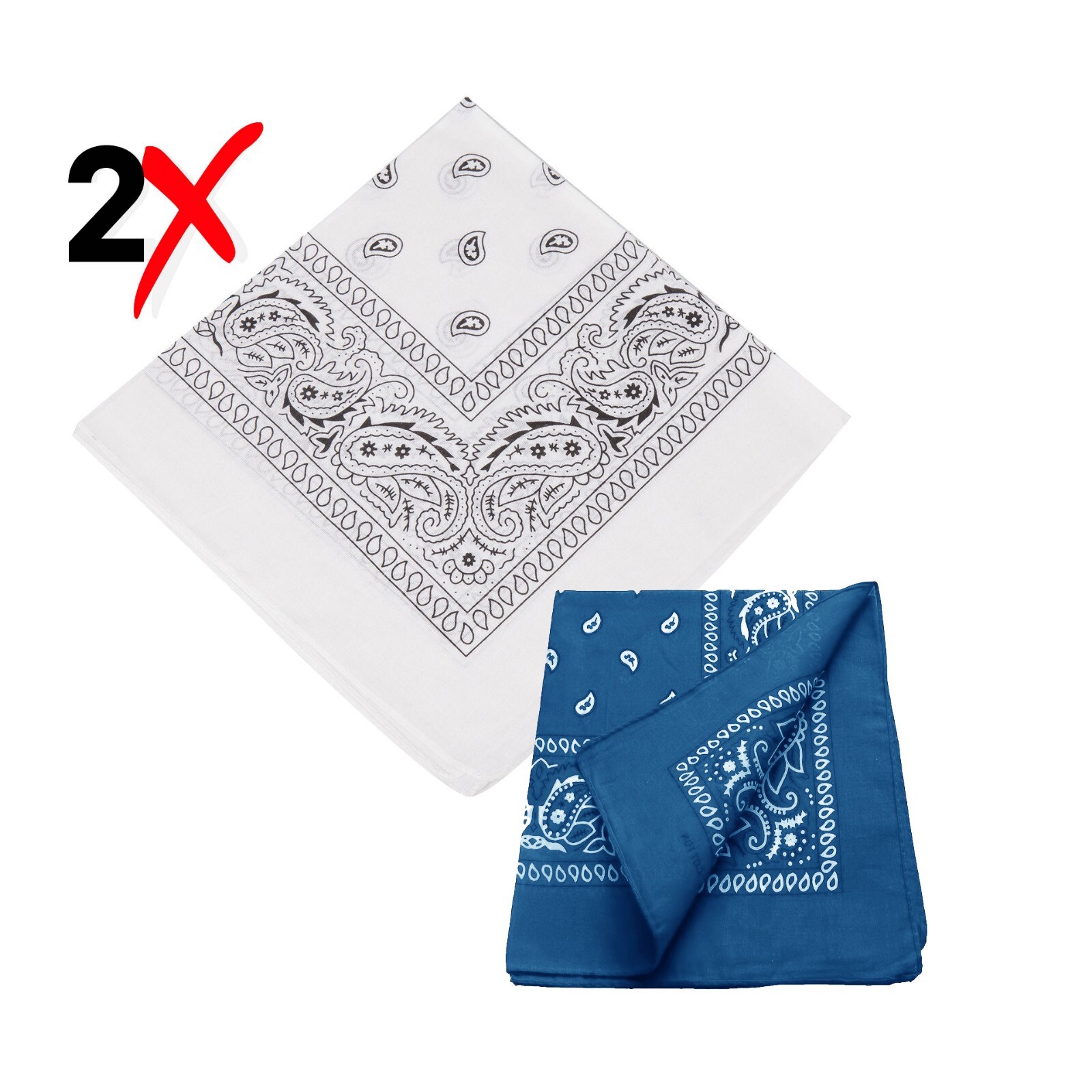2-Pack Bandana 100% Cotton Paisley Print Double-Sided Scarf Head Neck Face Mask