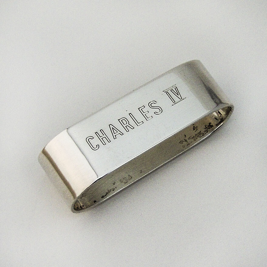 Heavy Oval Napkin Ring MOSS Sterling Silver Mono Charles IV