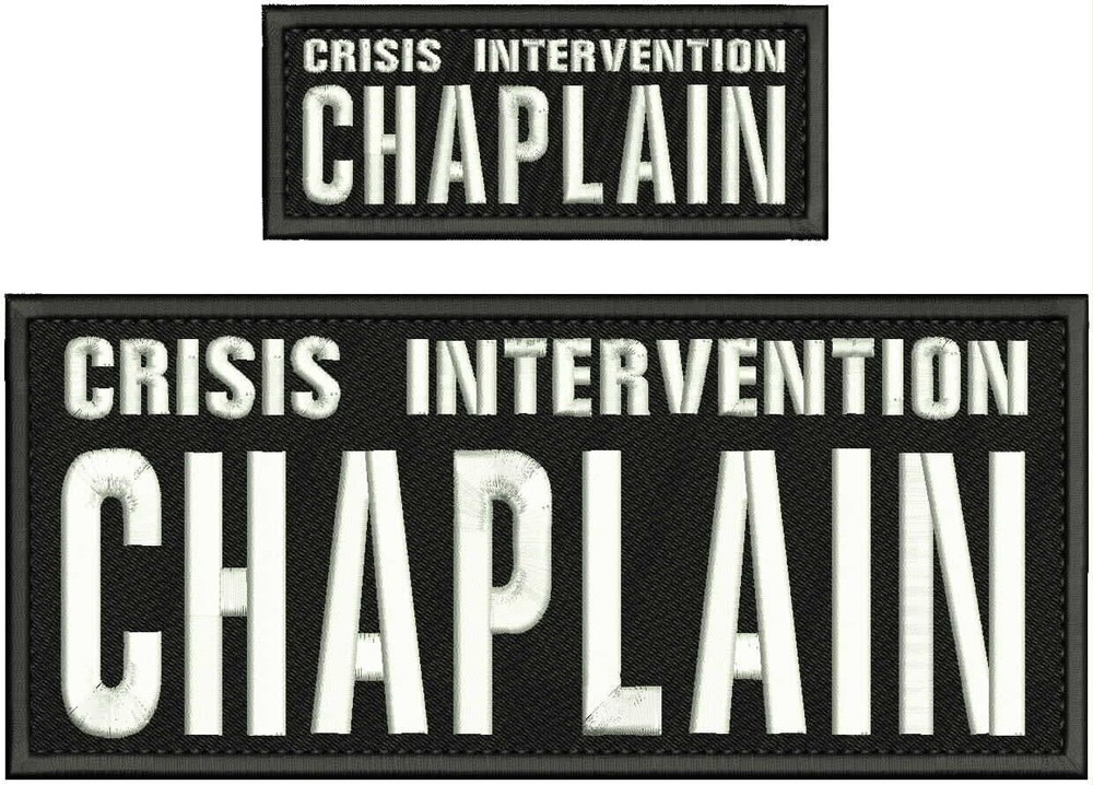 Crisis Intervention Chaplain Emb Patch 10x4 & 5x2 Hook On Back White On Black