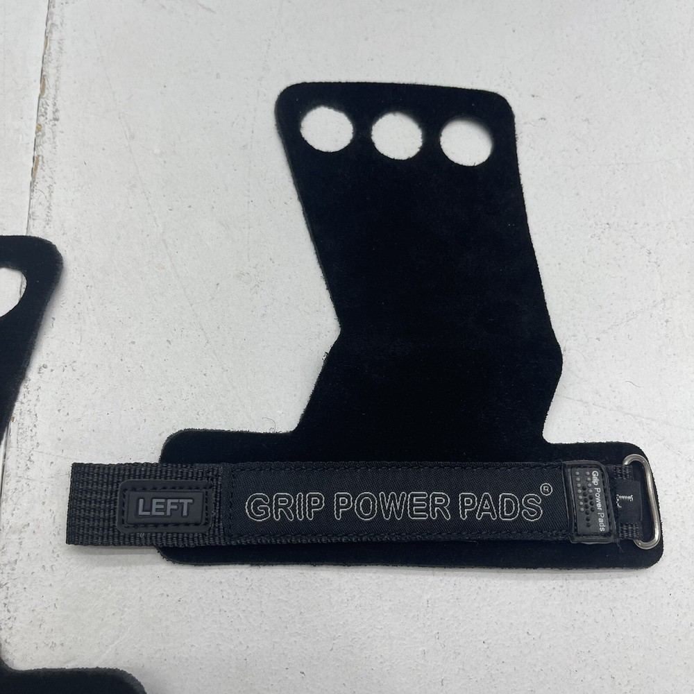 Grip Power Pads For Weight Lifting With Adjustable Hook & Loop Strap Black Large