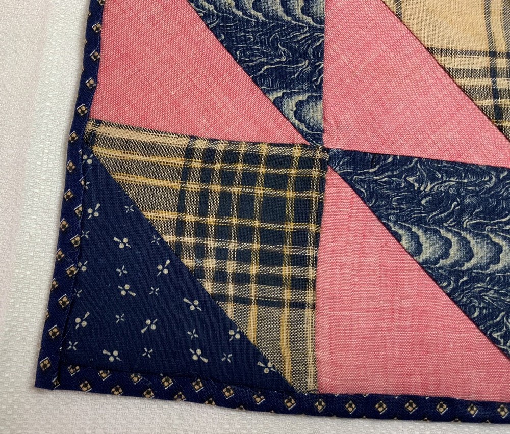 Antique Vintage Patchwork Small Doll Quilt Or Table Topper, 4 Patch W/ Triangles
