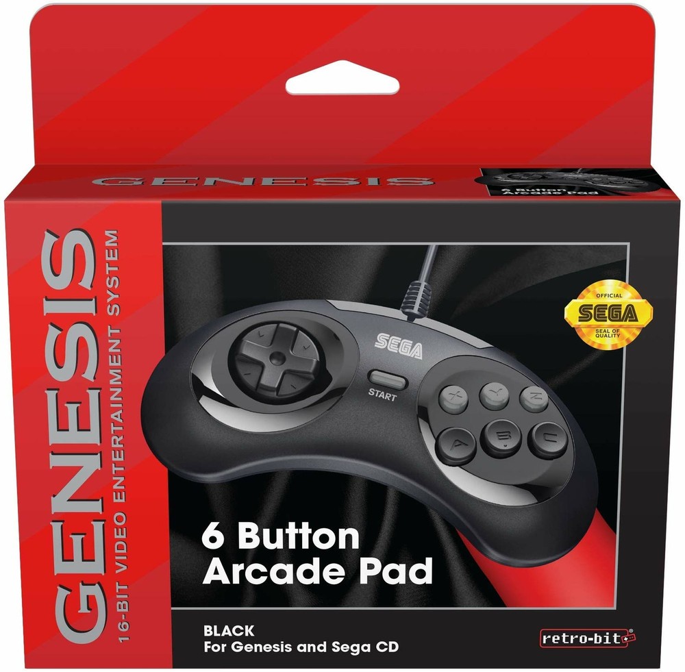 Retro-Bit Official Sega Genesis Controller 6-Button Arcade Pad - Black