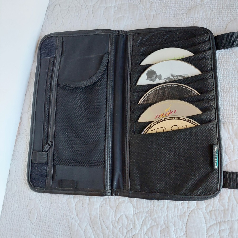 VTG Case Logic 10 CD Disc Visor Holder Hook & Loop Closures & 5 CDs/DVD Untested