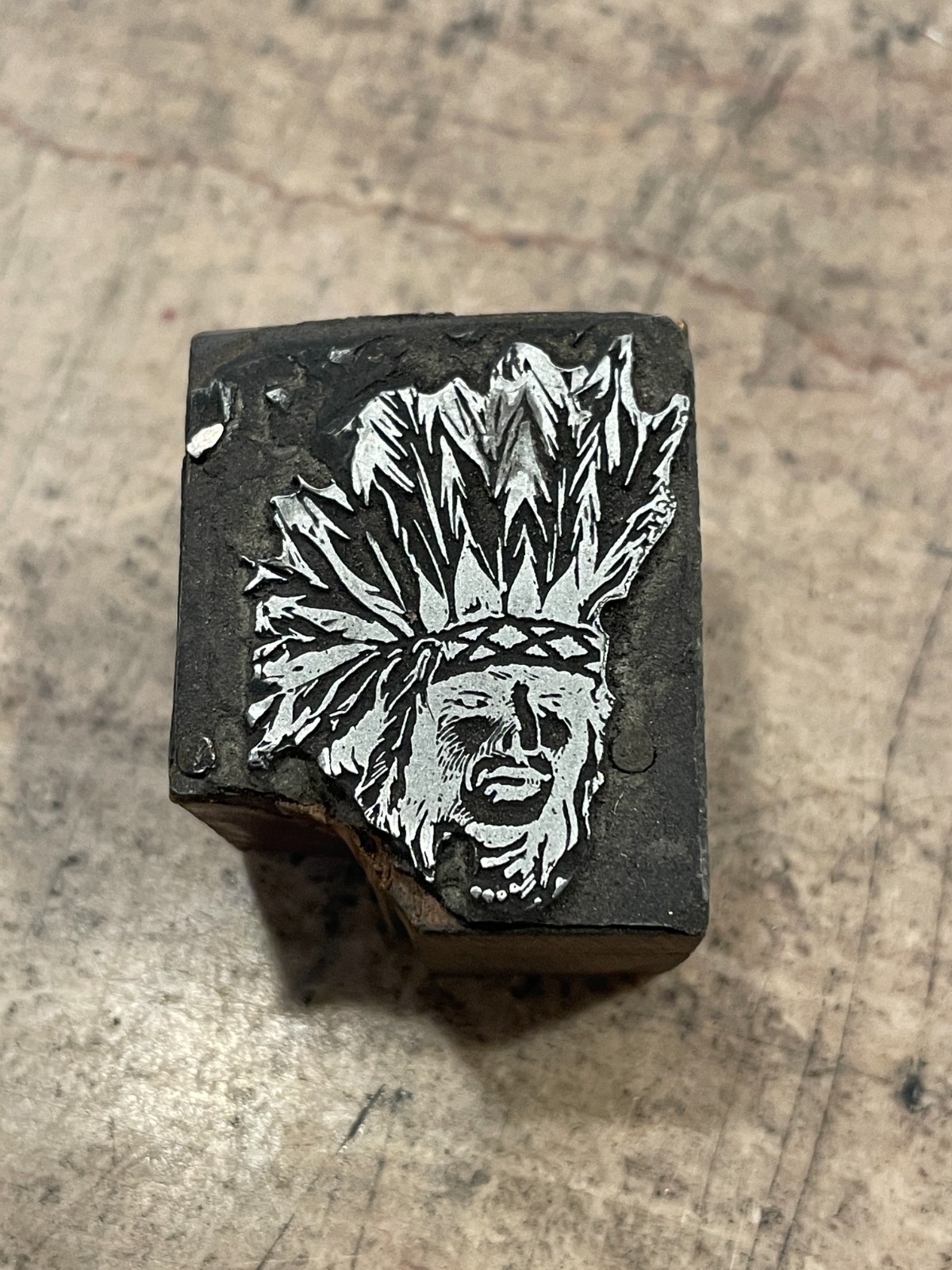 Printing Letterpress Printers Block Native American With Headdress (1605)