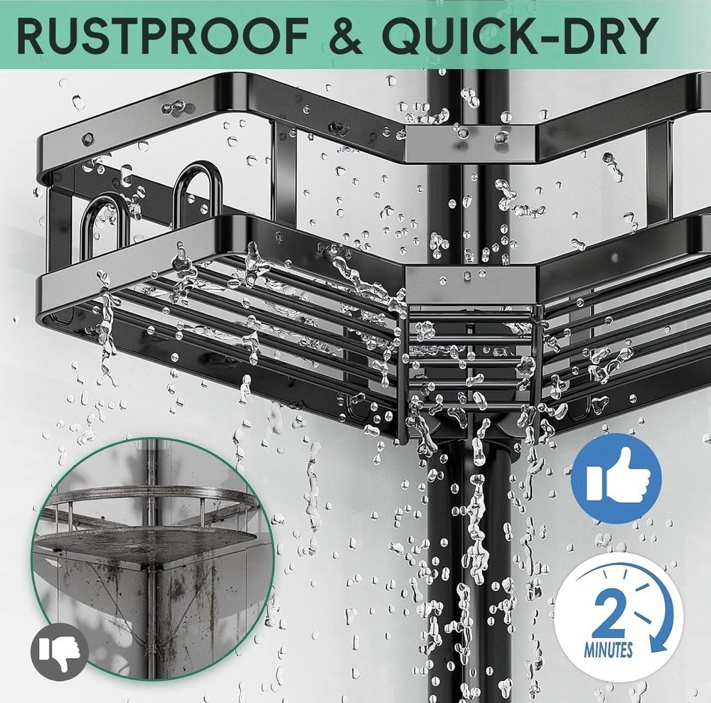 4-tier Adjustable Corner Shower Caddy Organizer with HooksRustproof Tension