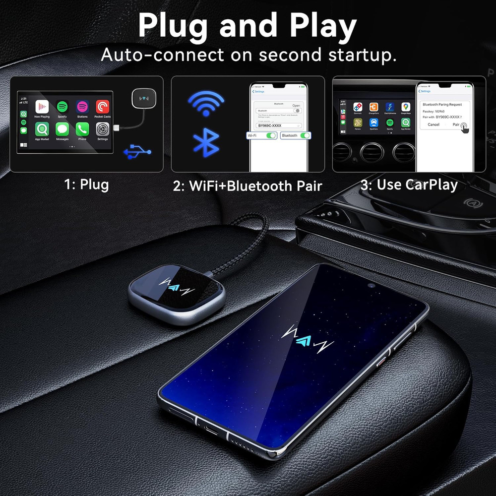 Wireless Auto Adapter, Wireless Carplay Adapter, Latest NFC Touchscreen Connecti