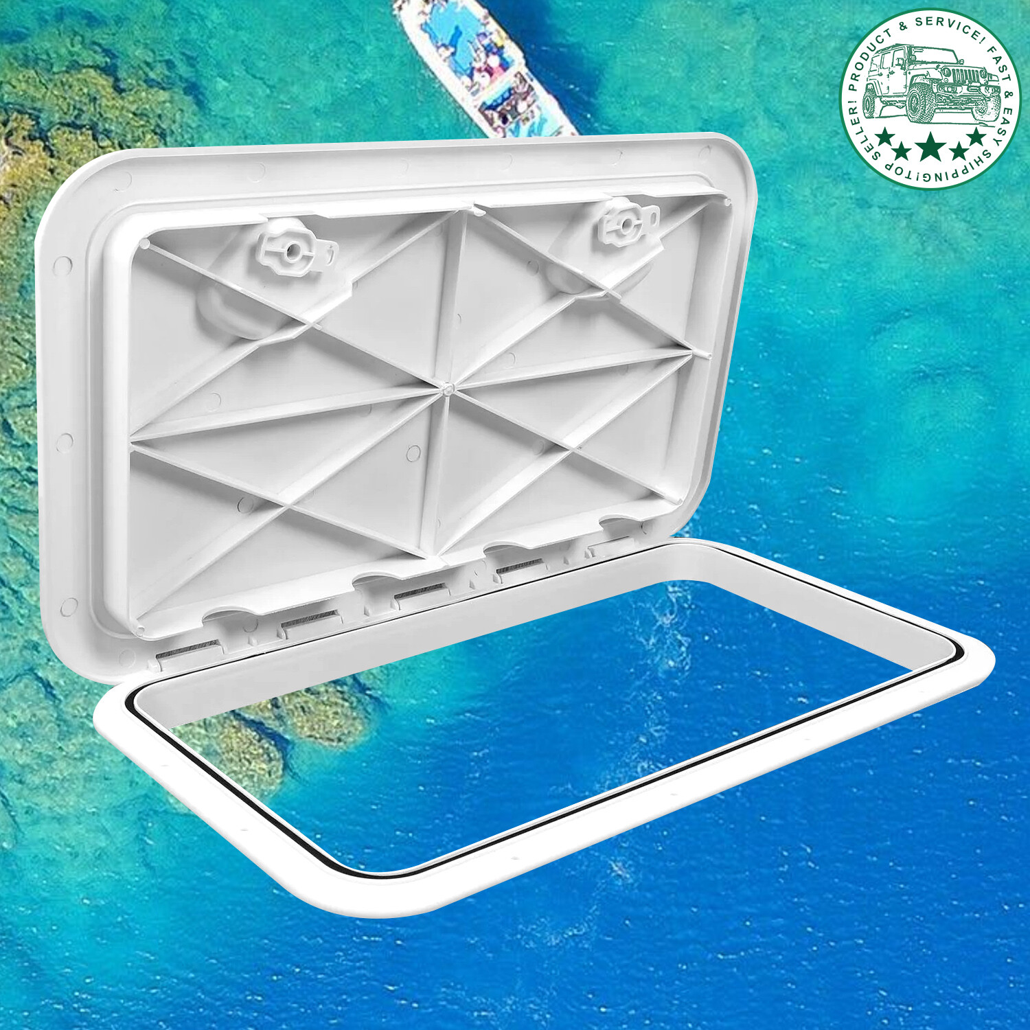 White Marine Boat Deck Hatch Lid 24" X 14" 180 Hinge Strong Recessed Handle