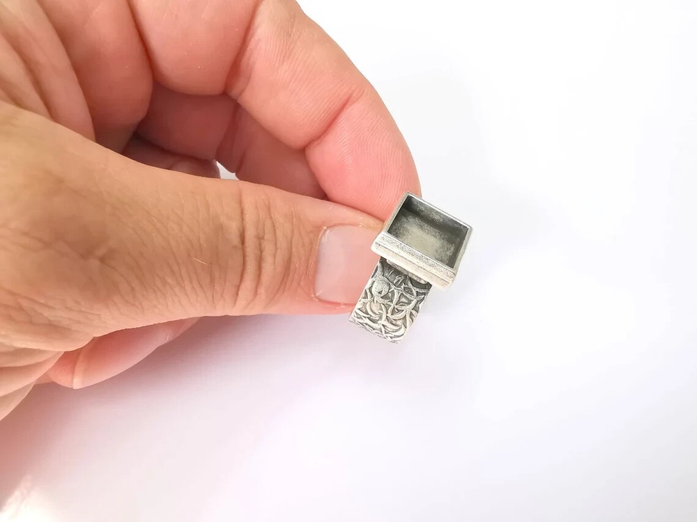 Square Antique Silver Ring Blank Settings, Cabochon Mounting Adjustable Resin