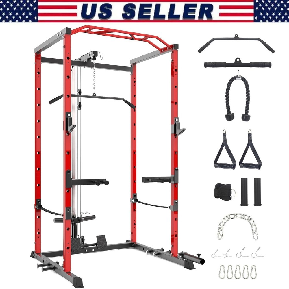 Multi-Functional Power Cage with LAT Pulldown System 1600LBS Power Rack Home Gym