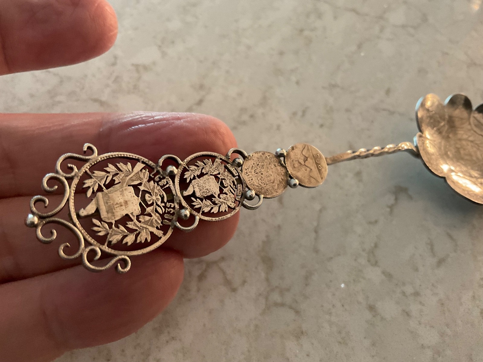 RARE ONE OF A KIND ANTIQUE GUATEMALAN SILVER COINS MADE INTO A SPOON