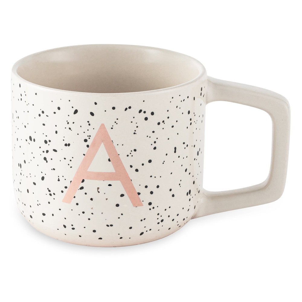 Stoneware Monogram A Mug, White Speckled