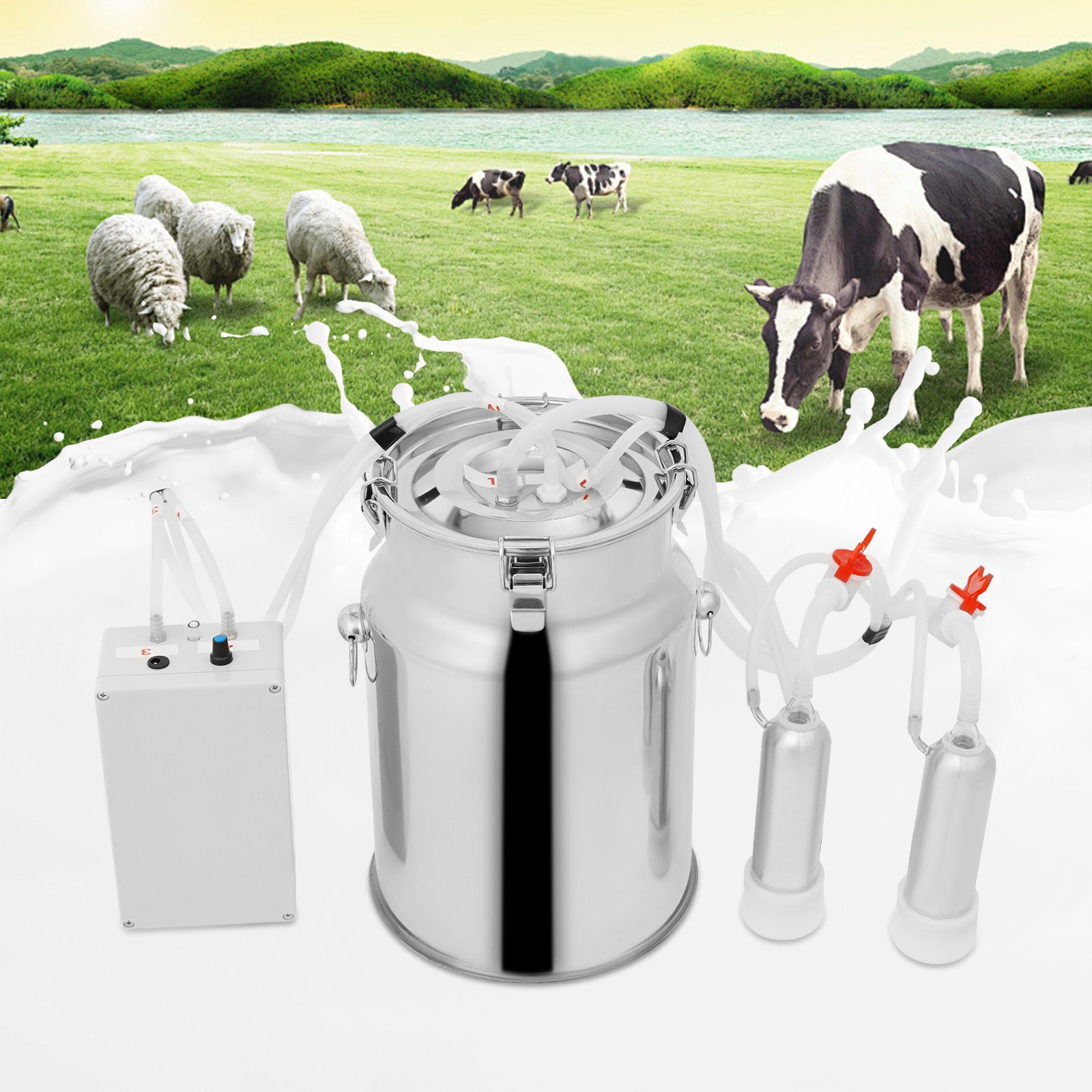 Pulsation Electric Cow Milking Machine Milking Equipment 10L Stainless Steel
