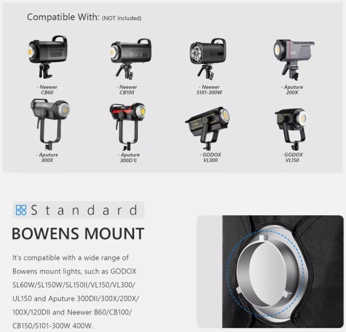 NEEWER 24''x35'' Rectangular Monolight Softbox SF6090-B, Bowens Mount, Diffuser