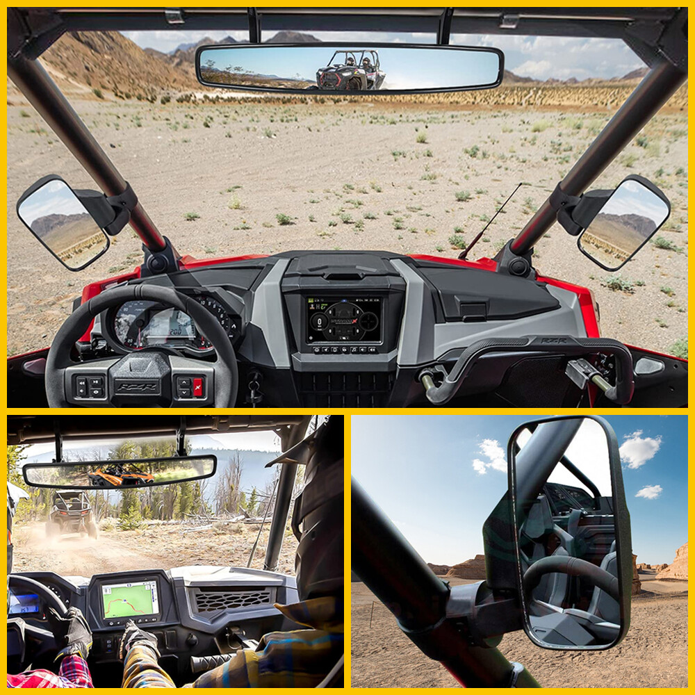 Universal UTV Rear Mirror View Side + Center Mirror Set Adjustable 1.75"-2"