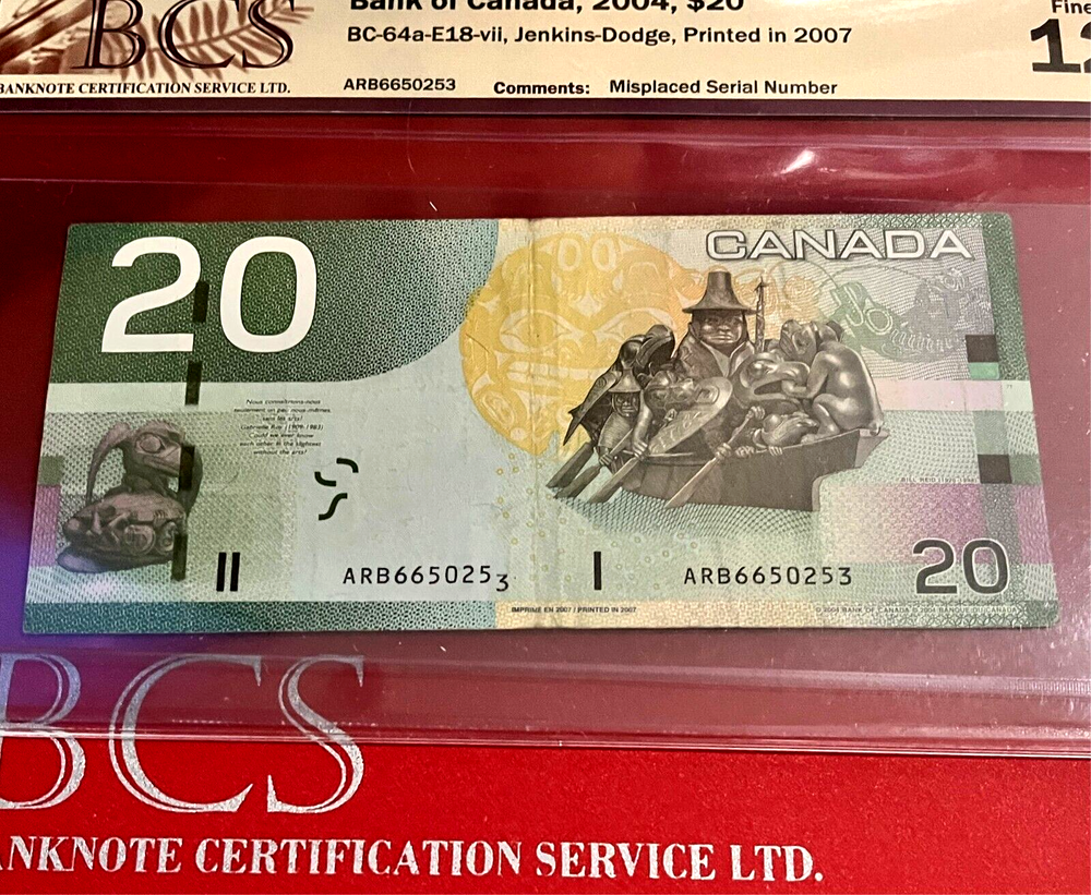 *EYECATCHING ERROR* MISPLACED S/N (DROPPED DIGIT) 2004 CANADA $20 BCS CERTIFIED