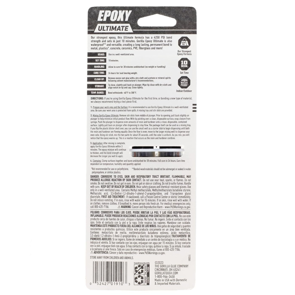 Gorilla Ultimate Epoxy Syringe: 0.85 fl. oz. (Black)