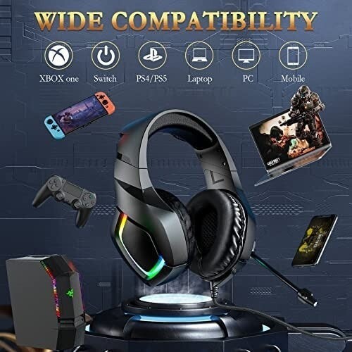 Gaming Headset with RGB Lights & Adjustable Microphone