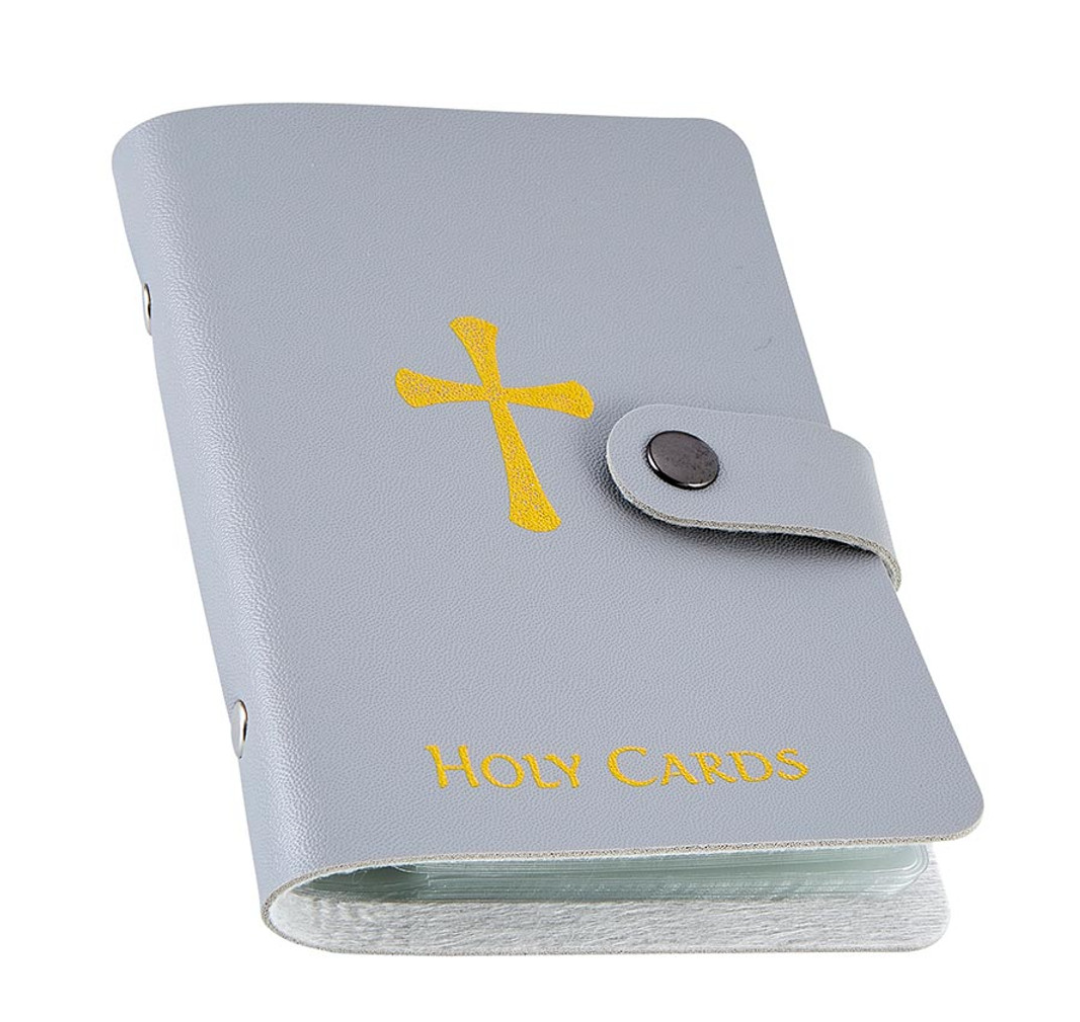 GRAY Prayer Card Holder Book Leatherette Holds 20-40 Cards Catholic Christian
