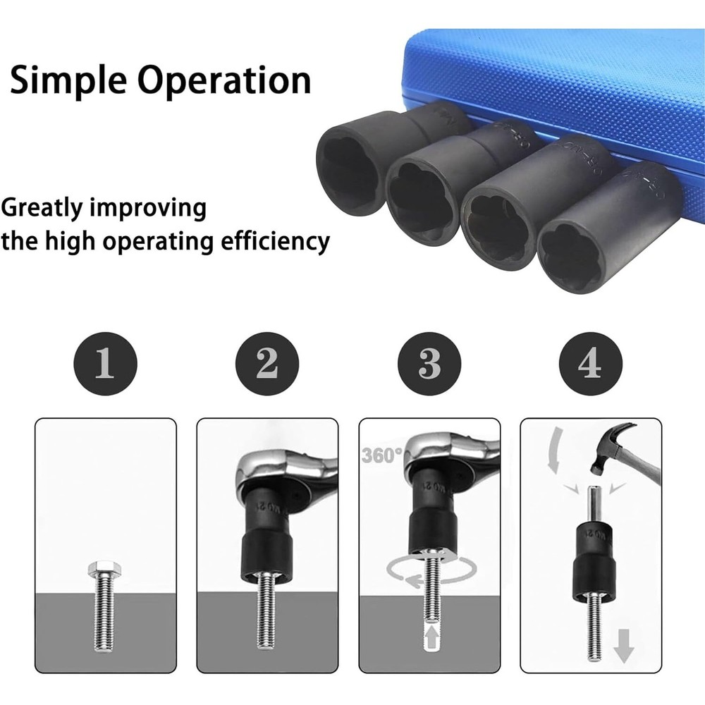5Pc Wheel Lug Nut Remover 1/2" Drive Twist Socket Kit Remove Damaged Locked Nuts