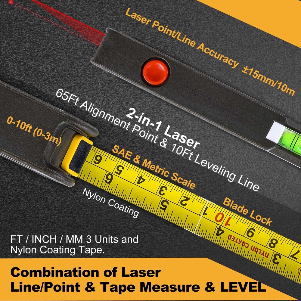 PREXISO 4-in-1 Laser Level 65Ft Alignment Point 10Ft Leveling Line Torpedo Level