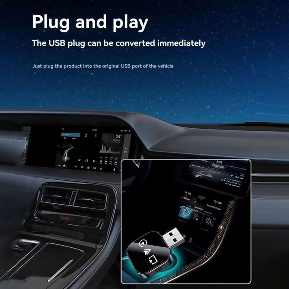 Plug Play Wireless CarPlay Adapter 3-in-1 Dongle for iOS Android Auto Bluetooth