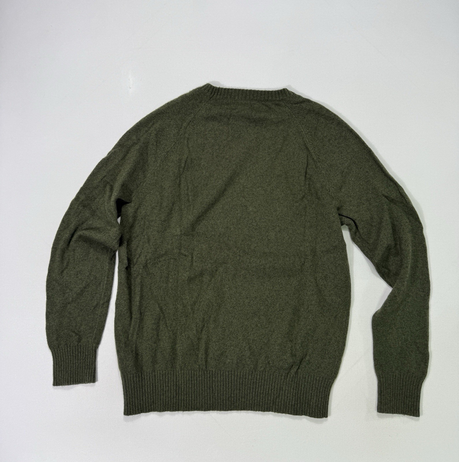 J Crew Men's Large Lambswool Green Crew Neck Sweater Classic Outdoor Commuter