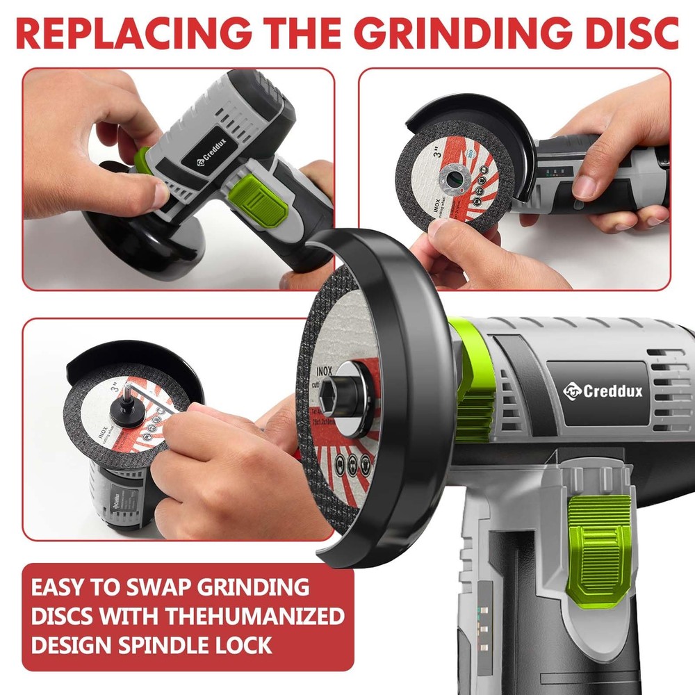 Creddux Cordless Angle Grinder, 3 Inch Mini Angle Grinder Tool With 2pcs 16.8V 2