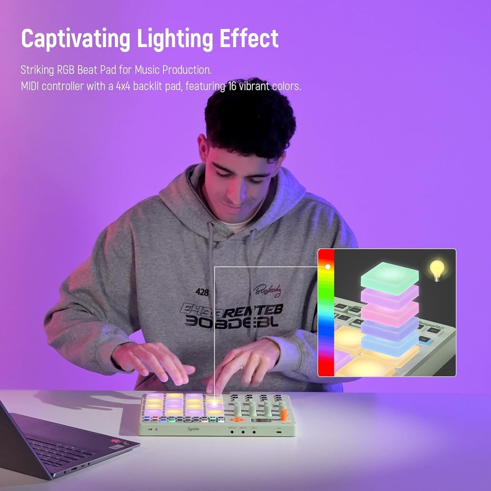 Synido Wireless MIDI Pad Controller, USB Rechargeable Beat Maker Machine