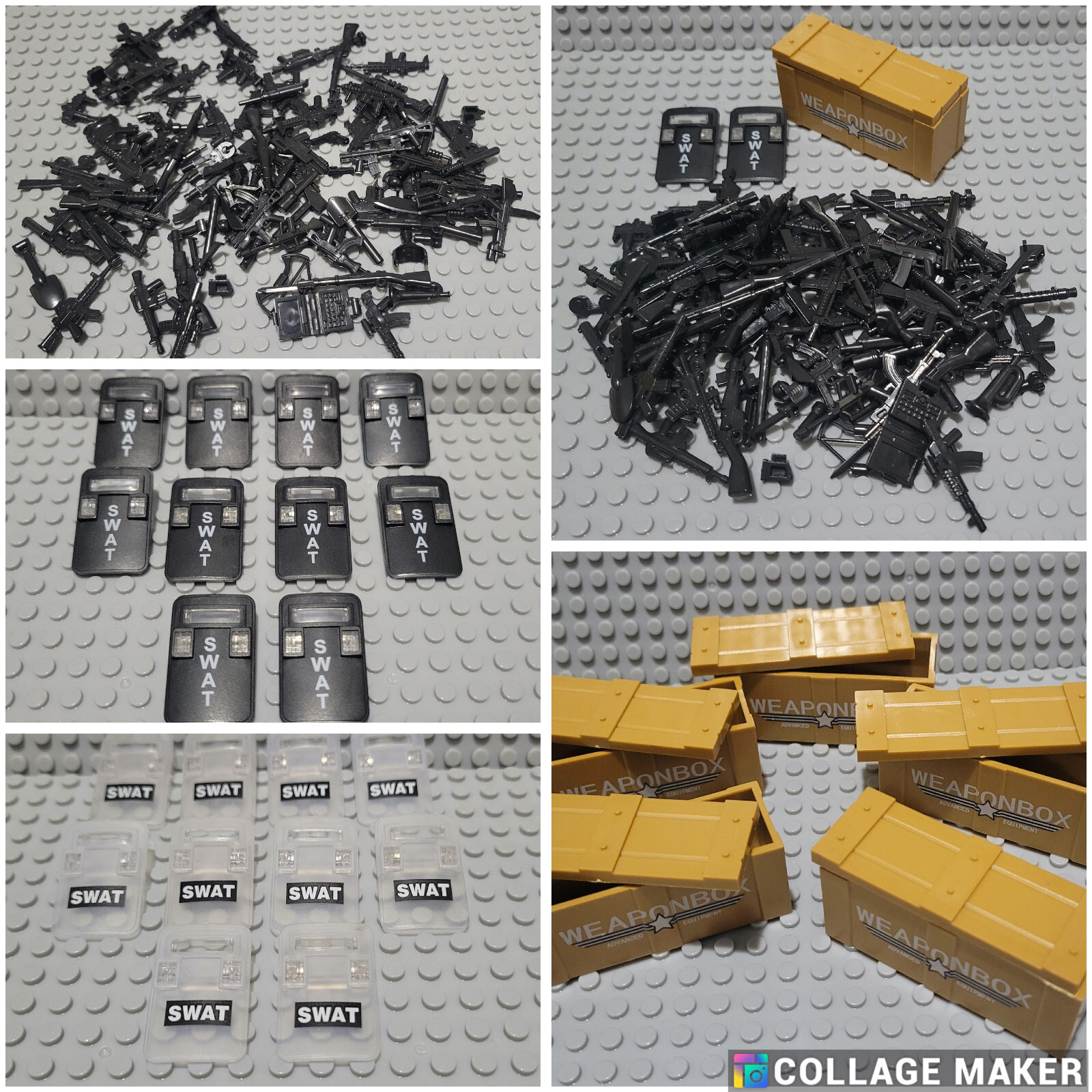 Weapon Pack  - 100 Random Weapons + Shields + Container Cargo - Lego Minifig