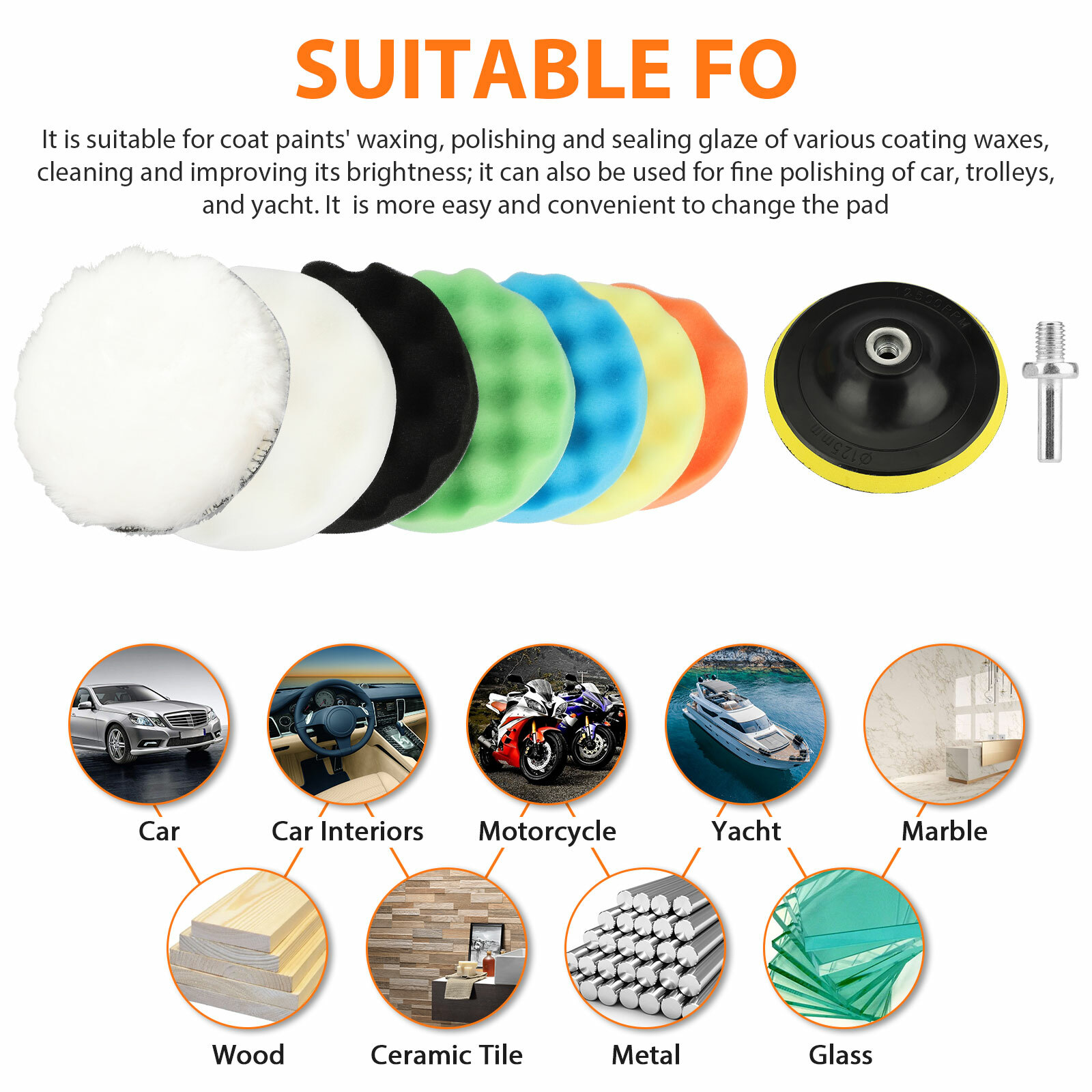 9Pcs 5 Inch Polishing Pads Sponge Waxing Foam Buffing Kit Car Polisher for Drill