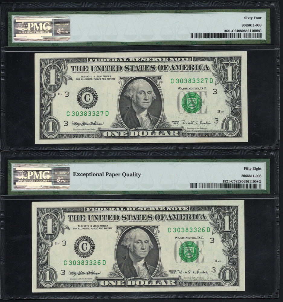 FR 1921-C 1995 $1 FRN CONSECUTIVE SOLVENT SMEAR ERROR