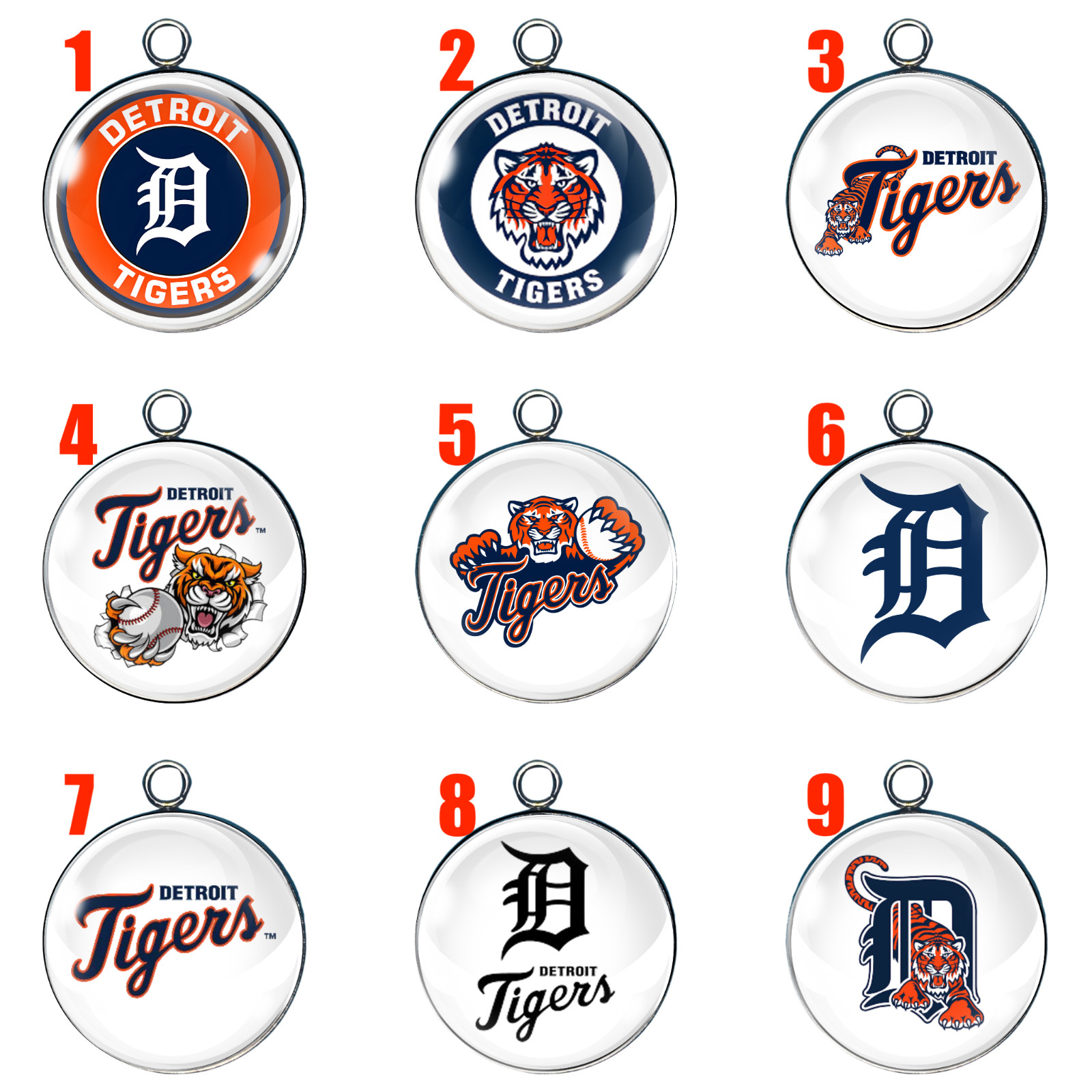Detroit Tigers Glass Cabochon Charms – Handmade Baseball Jewelry Craft Supplies