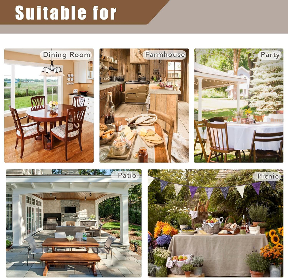Faux Linen 2-Pack Fall Tablecloths, Wrinkle-Resistant, Rust, 60x84 Inch