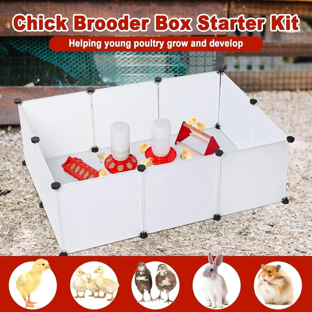 Chick Brooder Box Starter Kit, Plastic Baby Chicken Feeder and Waterer Set with
