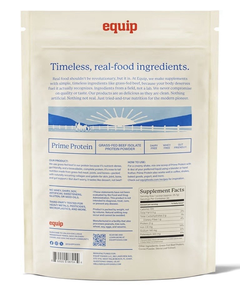 Equip Prime Protein Chocolate 1.71 Lbs Grass feed beef isolate