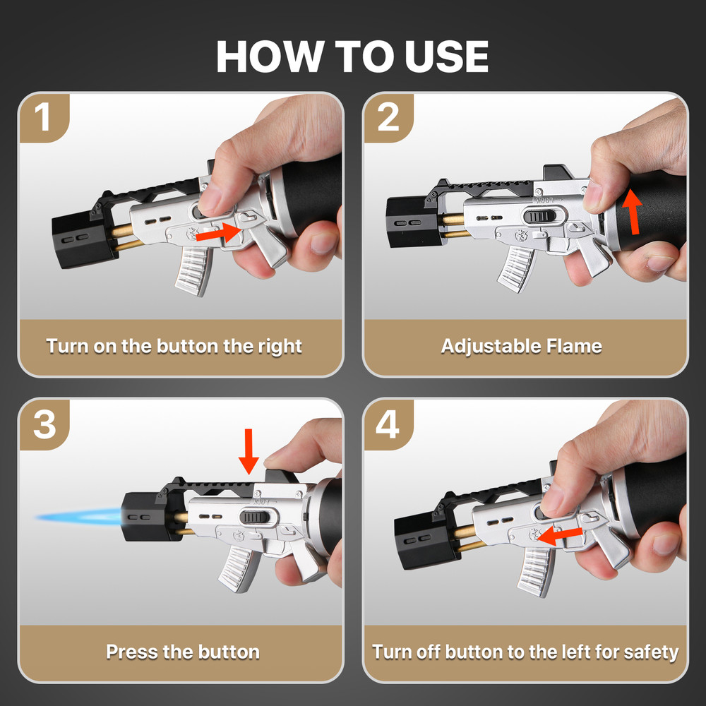 2 Pack Refillable Butane Torch Lighter Adjustable Frame Gun Lighter for Cooking