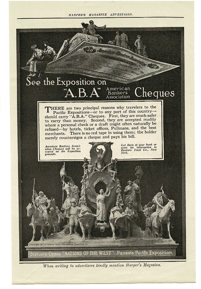 1915 American Bankers Association A.B.A. traveler's cheques antique print ad