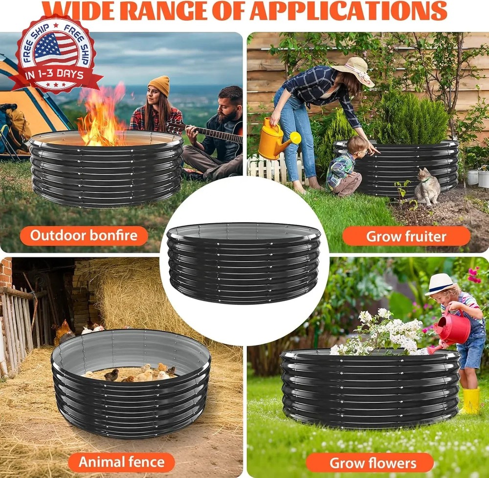 YSEJOMP 48 Inch Round Galvanized Fire Pit Ring/Fire Ring - Foldable and Perfect