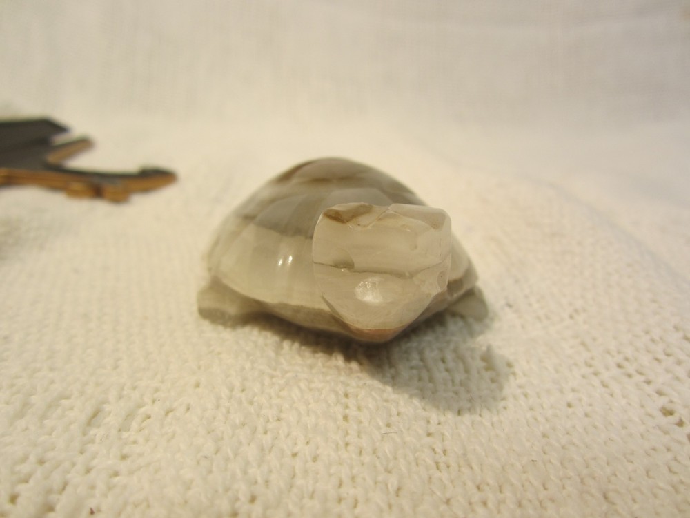 VTG STONE TURTLE, HAND CARVED, MIXED COLORS