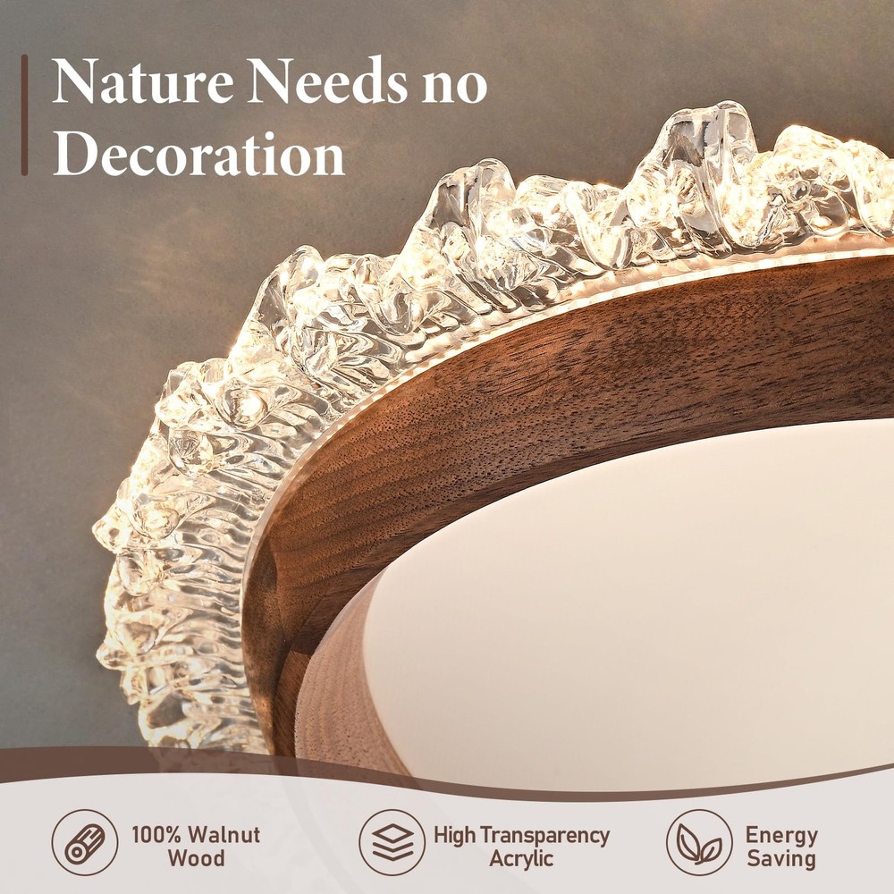 Modern LED Ceiling Light,Dimmable Wood Flush Mount Ceiling Light Fixture,3000...