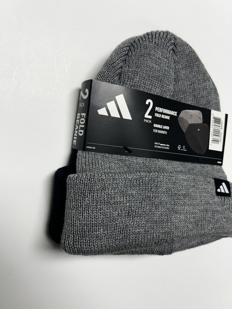Adidas Performance Fold Beanie Hat 2-pack Double Layer for Warmth Black & Gray